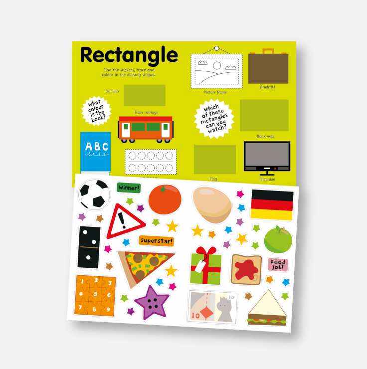 Sticker Activity Book - Shapes example spread and stickers
