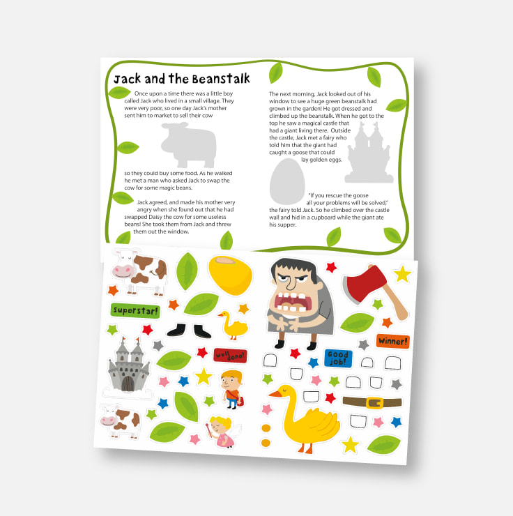 Sticker Activity Book - Jack and the Beanstalk example spread and stickers