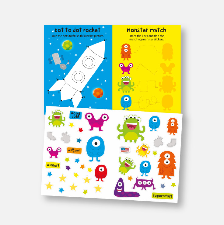 Sticker Activity Book - Aliens & Monsters example spread and stickers