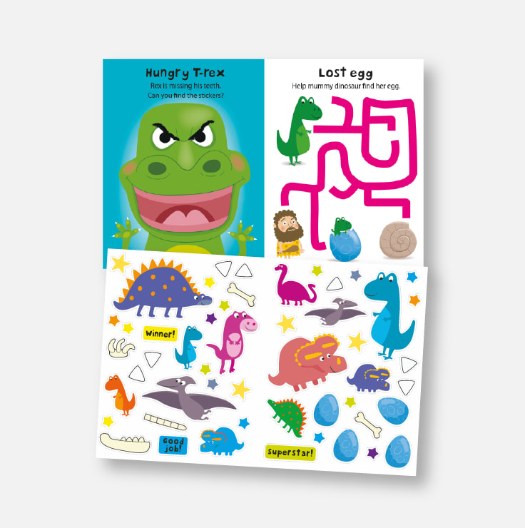 Sticker Activity Book - Dinosaur example spread and stickers