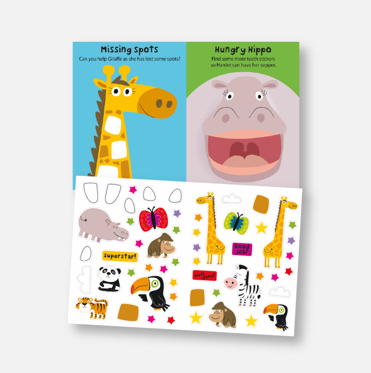 Sticker Activity Book - In the Wild example spread and stickers