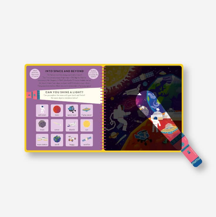 Shine-a-light Big World spread with torch